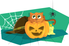 Halloween tök rajz cicával