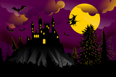 halloween kastély rajz lila