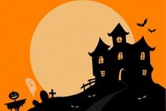 halloween kastély rajz narancs